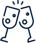 Icon representing celebration with clinking glasses.